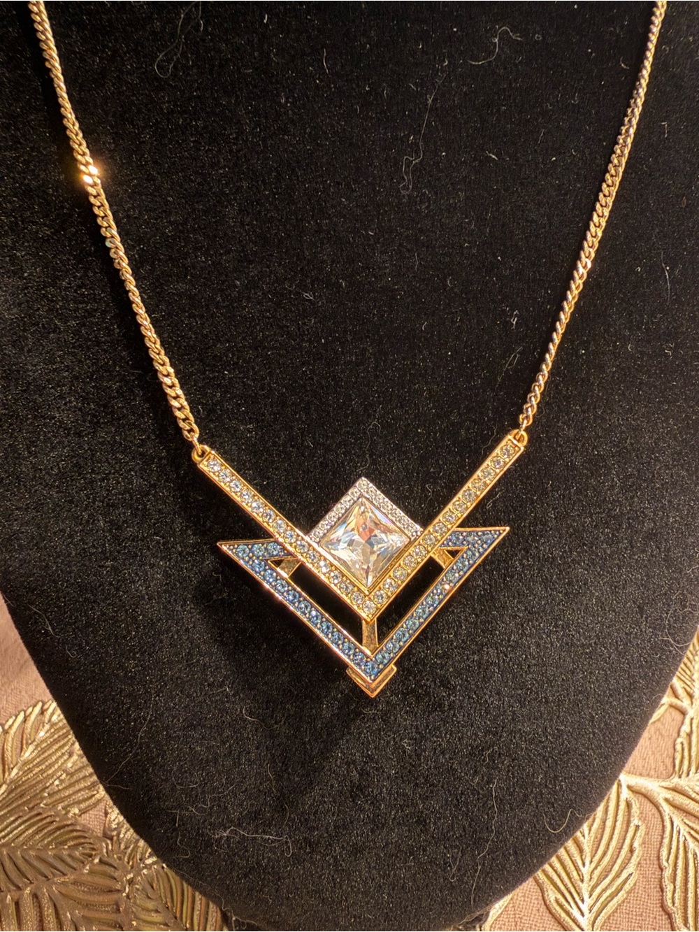 Swarovski Gold and Blue Geometric Pendant Necklace - Women's Jewelry